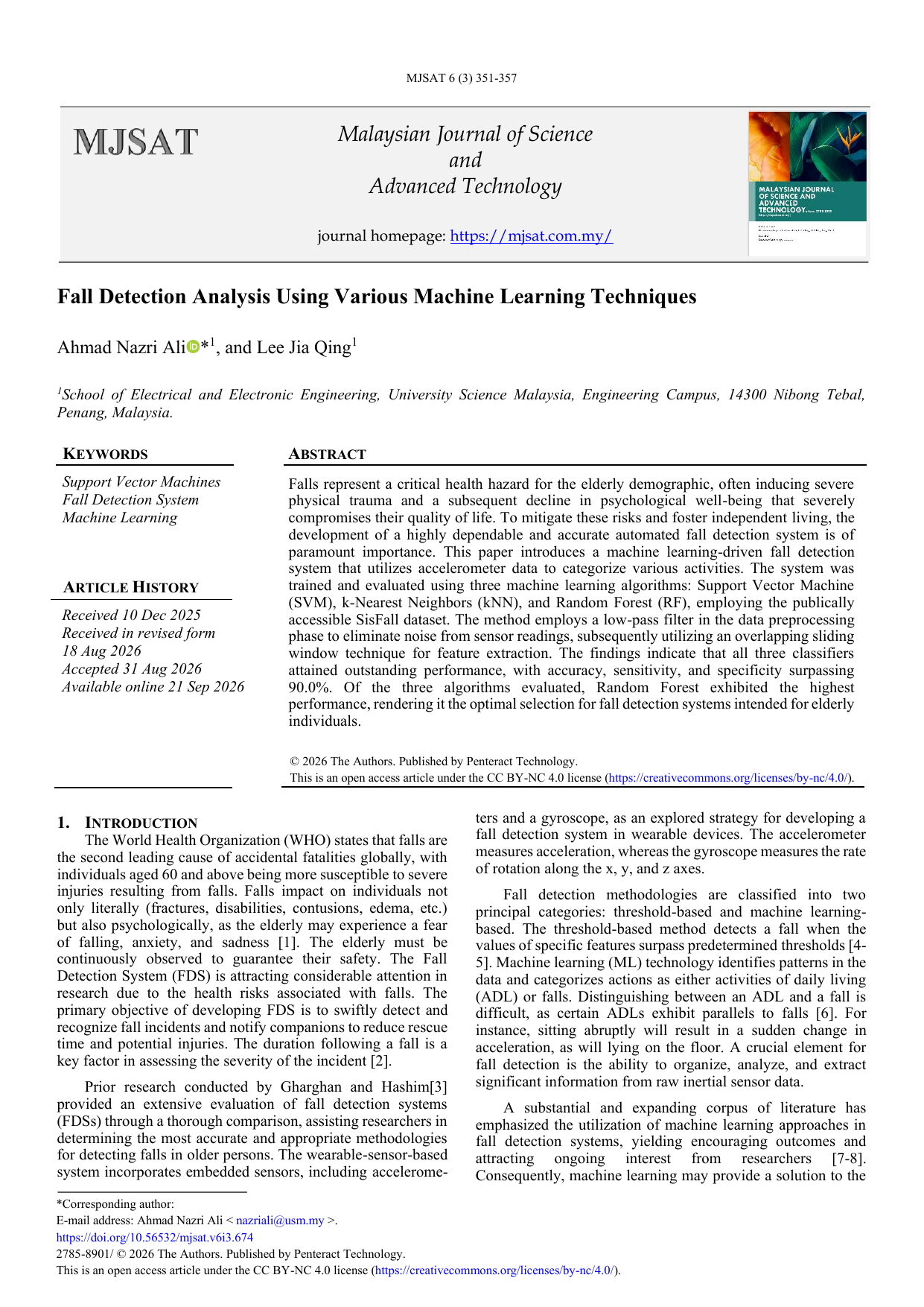 Fall Detection Analysis Using Various Machine Learning Techniques
