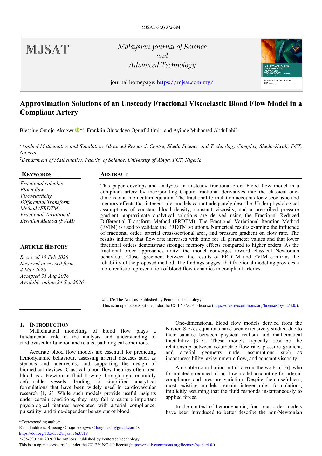 Approximation Solutions of an Unsteady Fractional Viscoelastic Blood Flow Model in a Compliant Artery