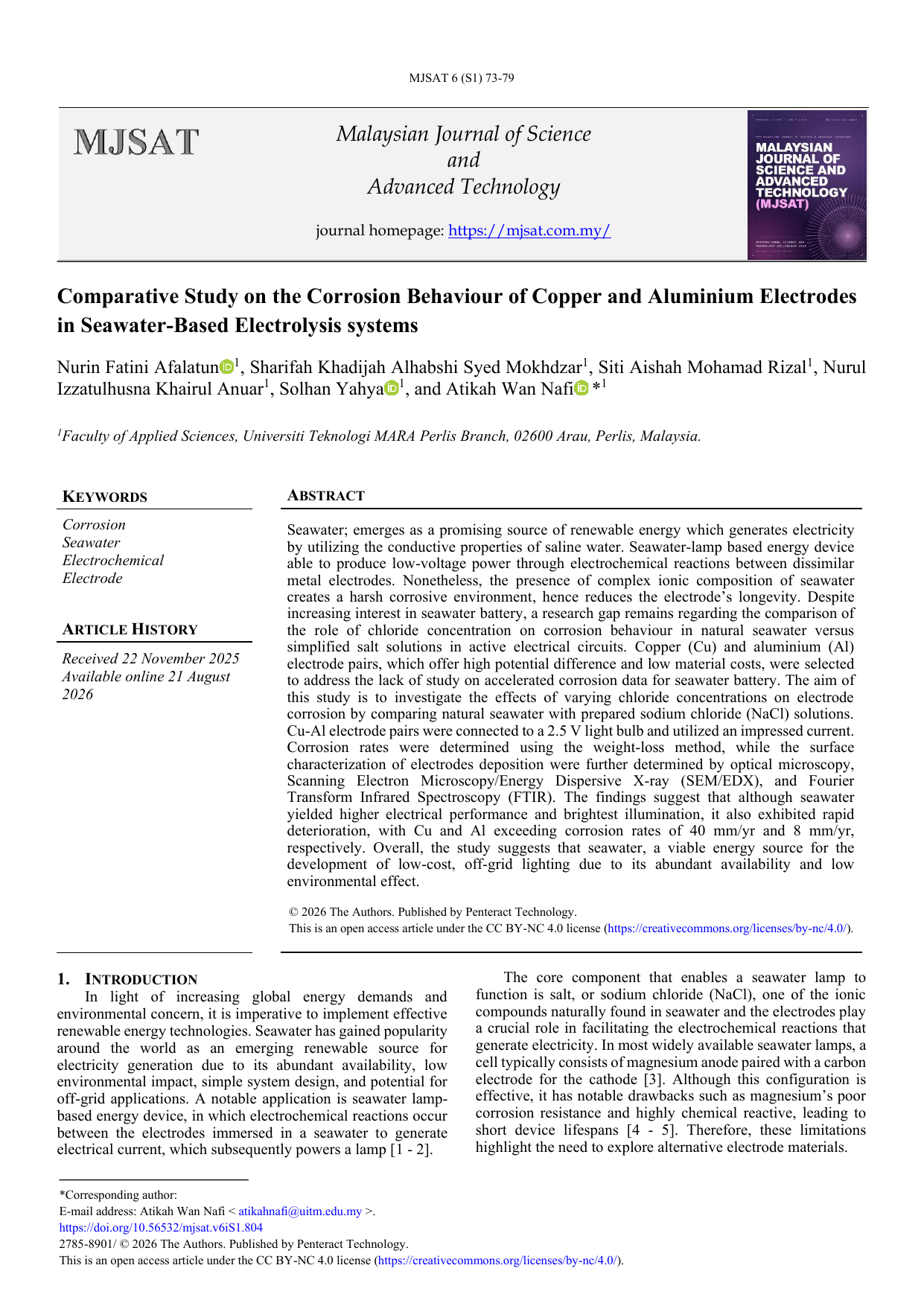 Comparative Study on the Corrosion Behaviour of Copper and Aluminium Electrodes in Seawater-Based Electrolysis systems